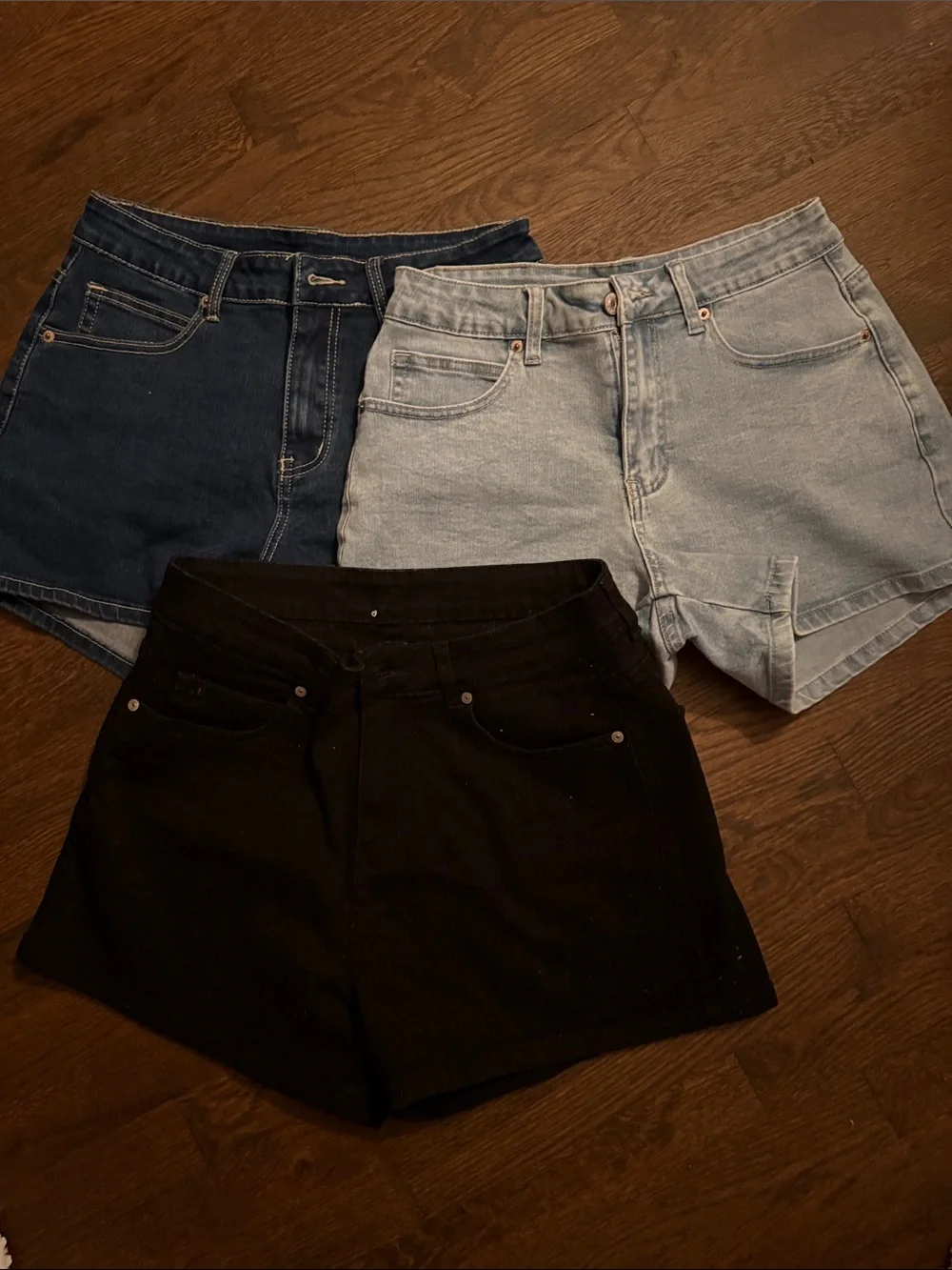 Women's Denim Shorts Trio - Black, Dark Blue & Light Blue